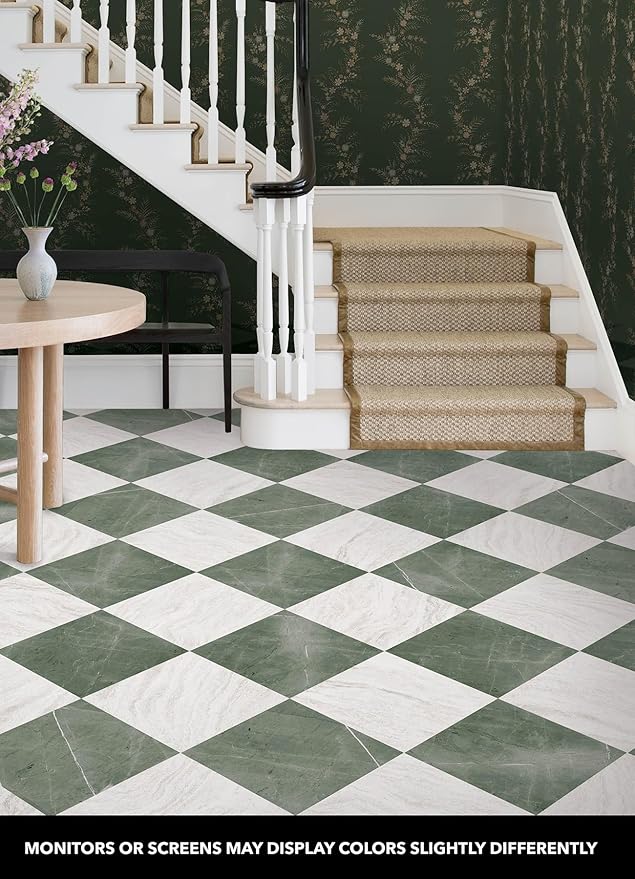 FloorPops x Chris Loves Julia Bonneville Jade Peel and Stick Floor Tiles, FP6332