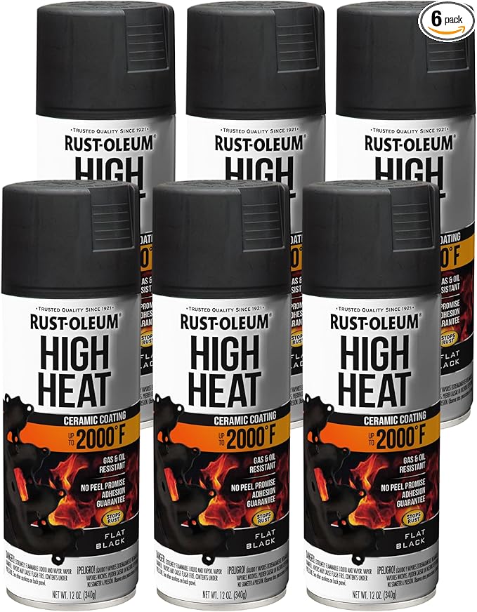Rust-Oleum 248903-6PK Automotive High Heat Spray Paint, 12 oz, Flat Black, 6 Pack
