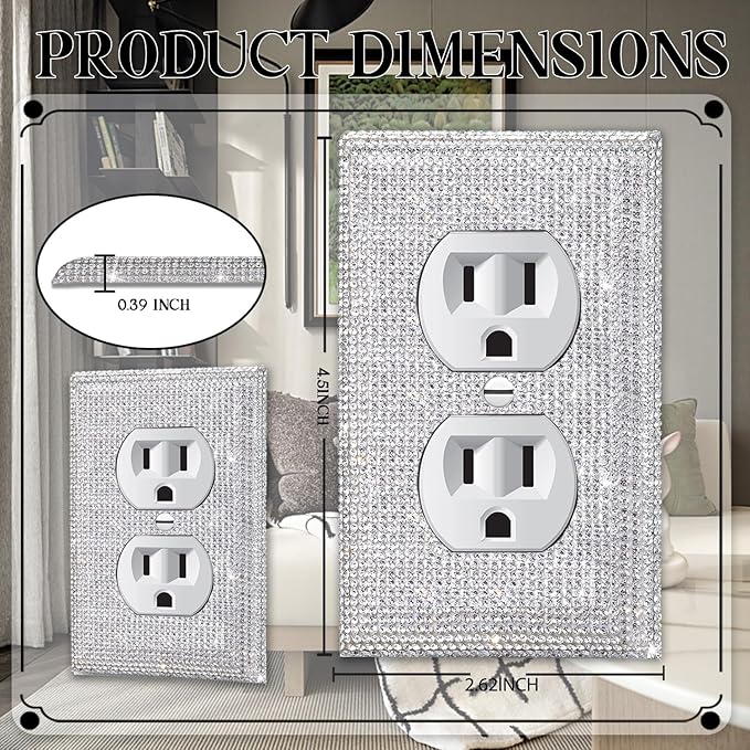 Silver Shiny Rhinestones Wall Plates Light Switch Cover Plate Decorative Wall Plate Single Toggle Outlets Covers Durable Switch Covers