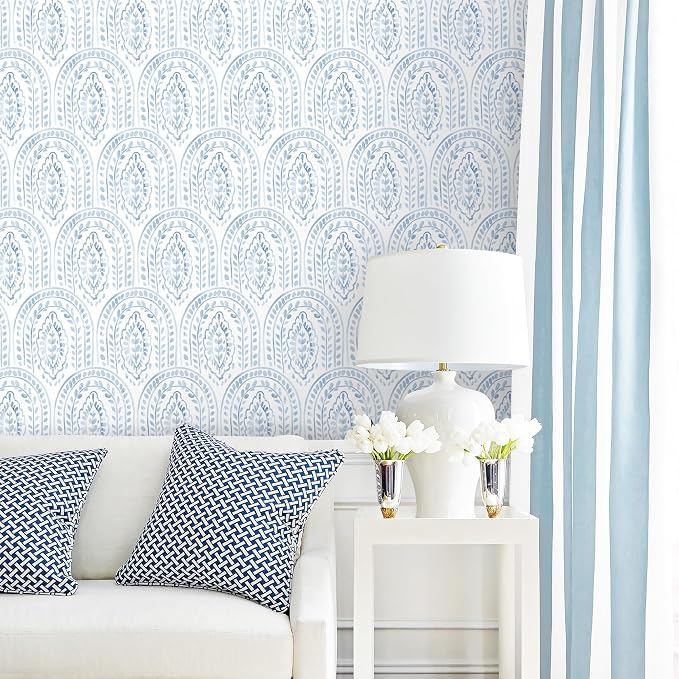 EeeComing Blue Peel and Stick Wallpaper Boho Wall Paper Peel and Stick Modern Contact Paper Self Adhesive Wallpaper for Bedroom and Bathroom Removable Cabinet Shelf Liner Vinyl 17.3”X393”