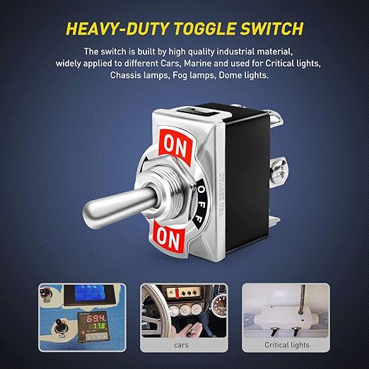 Nilight 5 Pack 6Pin Heavy Duty Rocker Toggle Switch 15A 250V 20A 125V DPDT 6 Pin ON/Off/ON Switch Metal Bat Waterproof Boot Cap Cover