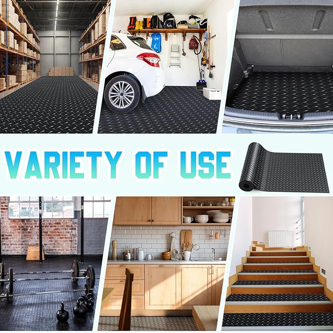 Breling 20 in x 10 ft Rubber Diamond Plate Rolls Garage Floor Mat for Under Car, Heavy Duty Flooring Rug for Trailers Garage, PVC Water/Stain Outside Resistant Parking Rv Tool