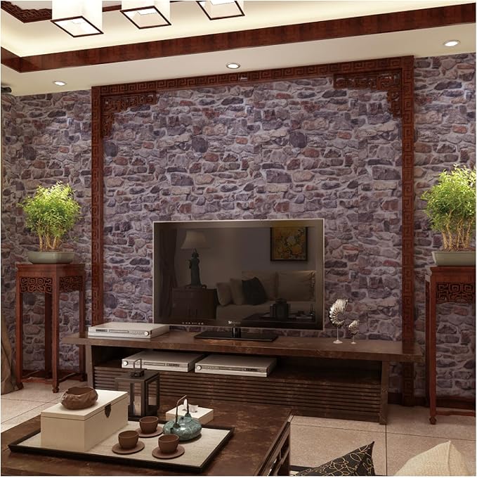 Pink Brick Wallpaper Peel and Stick Realistic Textured Rock Stone Vinyl Wall Paper Faux Brick Look Wall Covering Self Adhesive Contact Paper Embossed Vintage Removable 23.6" X 193"