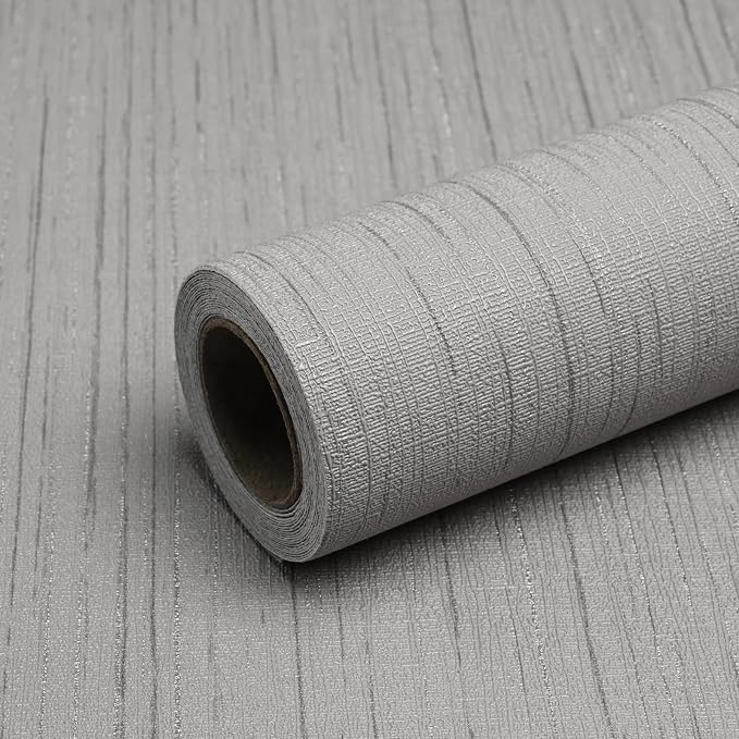 Grey Grasscloth Peel and Stick Wallpaper Vintage Texture Removable Waterproof Wallpaper for Room Walls, Cabinets, Furniture, Drawers, Desk A Set of 15.7"x480"