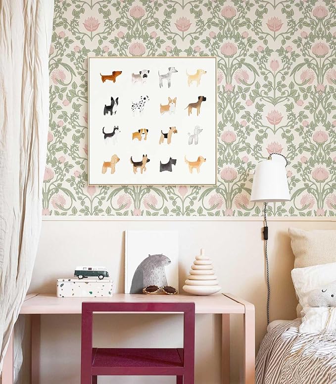 YXTII Peel and Stick Wallpaper Pink Floral Damask Wallpaper for Bedroom Decorative Self Adhesive Shelf Drawer Liner