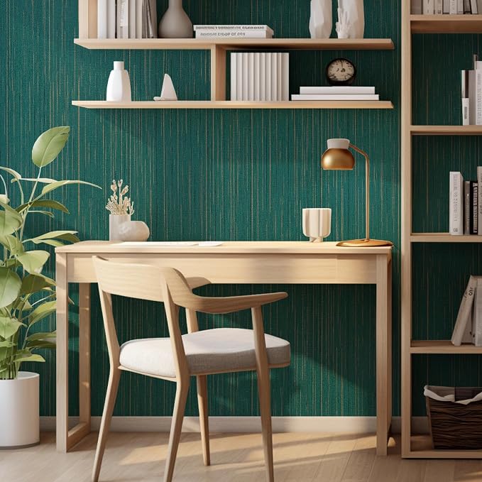 Teal Grasscloth Peel and Stick Wallpaper Vintage Texture Removable Waterproof Wallpaper for Room Walls, Cabinets, Furniture, Drawers, Desk A Set of 15.7"x300"