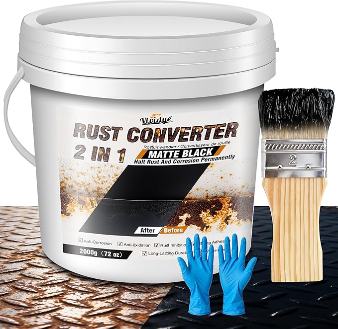 2 in 1 Rust Converter & Metal Primer, 72oz Matte Black Rust Remover for Metal, Trailer, Truck, Chassis, Frame, Water-based Rust Inhibitor and Encapsulator Paint, Easy Application, Long-Lasting