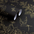 Froluya Black and Gold Wallpaper Peel and Stick Wallpaper 17.7"x118.1" Vintage Floral Boho Peel and Stick Wall Paper Dark Removable Self Adhesive Contact Paper for Bedroom Cabinets Shelf Liner Vinyl