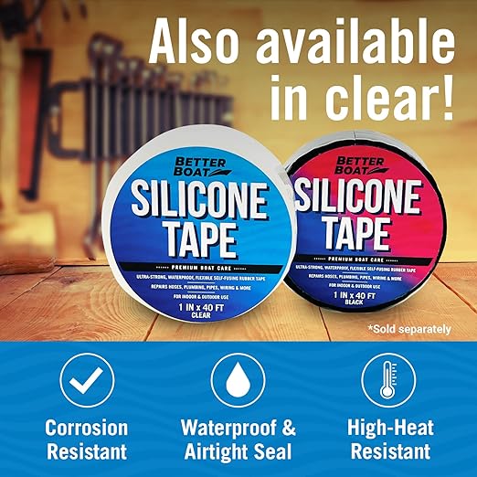 Better Boat Self Fusing Silicone Tape Waterproof Black, Hose Repair and Electrical Tape, Plumbing Tape for Leaks, 1 in x 40 ft