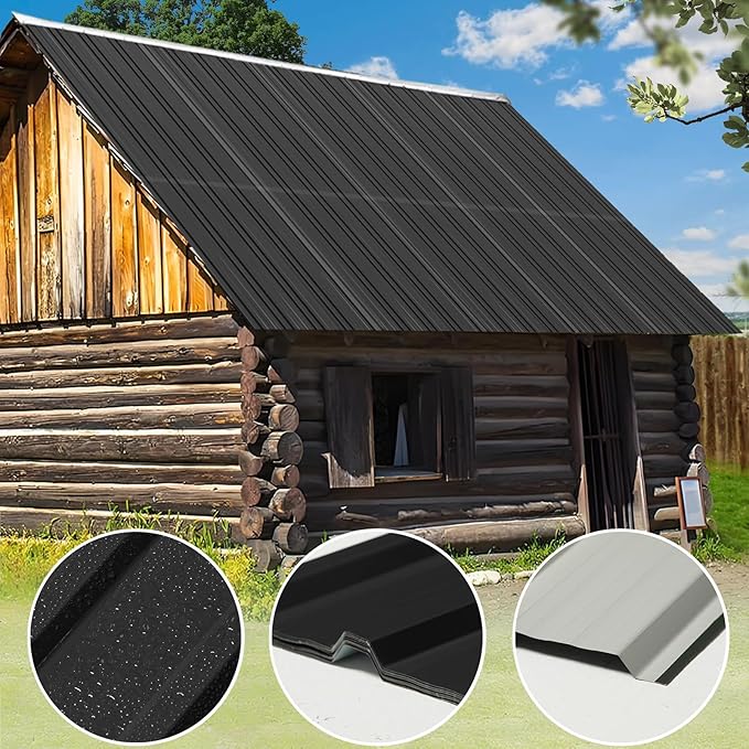 Metal Roof Panels - 10 Pcs Corrugated Pergola Heavy Duty Waterproof Tin Roofing Materials for Shed Gazebo Patio Garages 60.6x17.7in, Black, Galvanized Steel