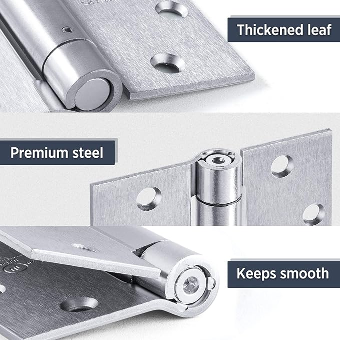 Satin Door Hinges 4.5 Inch Self Closing Hinge Hardware Adjustable Spring Hinges for Commercial Grade Self-Closing, UL Listed 3 Pack