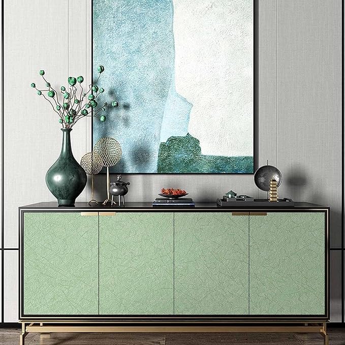 Green Peel and Stick Self Adhesive Wallpaper Countertop Contact Paper | Removable Embossed Silk Waterproof Bathroom Wallpaper 15.7" X 118" Kitchen Vinyl Wrap for Cabinet Shelf Liner Paper