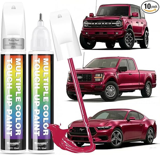 [2-PACK] Ruby Red Metallic(RR) for Ford Car Touch Up Paint,Pro-Grade Quick Drying-Mirror Polish Effect,Quick & Easy Premium Car Scratch Remover,Easy to Use