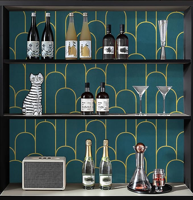 Yasinet Peel and Stick Wallpaper Green and Gold Wallpaper Dark Green Contact Paper Modern Geometric Removable Self Adhesive Wall Paper for Bedroom/Cabinet Waterproof for Bathroom Vinyl 17.3''x118''
