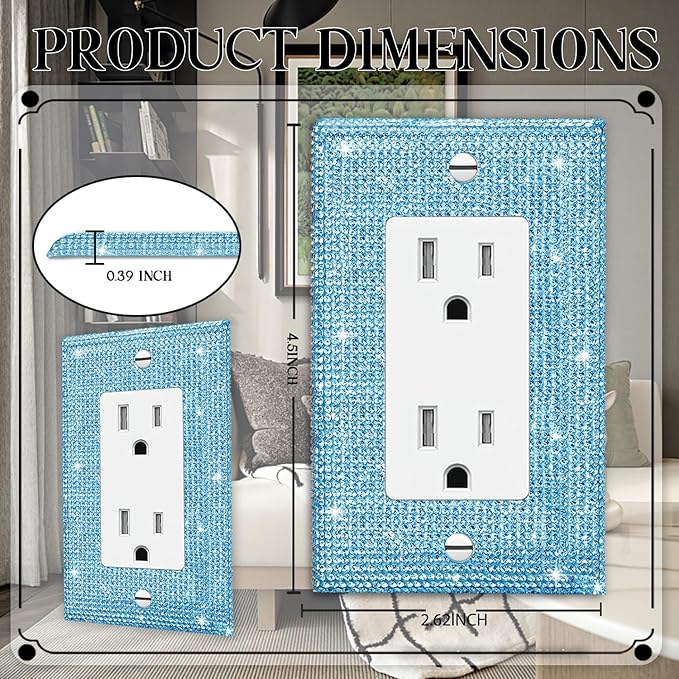 Shiny Blue Rhinestones Switch Plates And Outlet Covers Light Switch Cover Decorative Wall Plate Light Switch Cover Plate Rhinestone Bling Outlet Cover