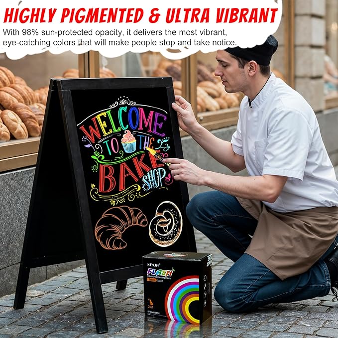 SFAIH 24 Vibrant liquid chalk markers [1s Wet Wipe] - No Residue, 4.5mm chalk markers for blackboard
