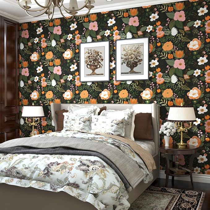 Danodoi Dark Green Vintage Floral Peel and Stick Wallpaper 17.5" x 118" | Waterproof Vinyl Self Adhesive Removable Renter Friendly Floral Contact Paper