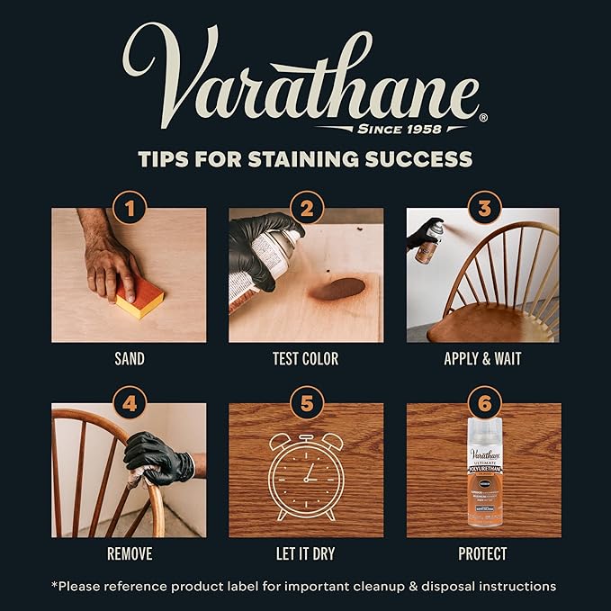 Varathane Premium Fast Dry Wood Stain Spray | 1 Hour Dry Time | 1 Coat Color | Interior Wood Stain | Furniture, Cabinets, Doors, Trim | 10.25 oz | Ebony