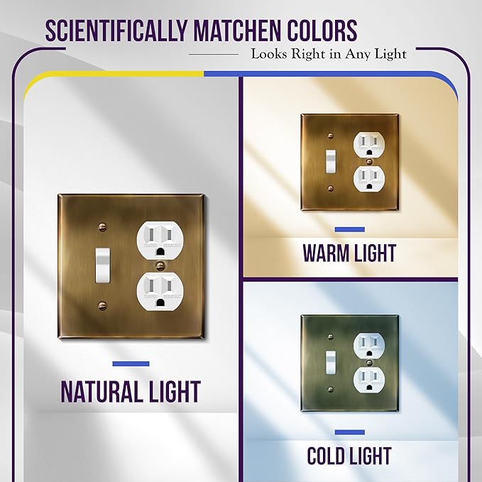 ENERLITES Combination Toggle Switch and Duplex Receptacle Metal Wall Plate, Stainless Steel 201 Outlet Cover, Corrosion-Resistant, Standard Size 2-Gang 4.50" x 4.57", 771121-AB, Antique Brass
