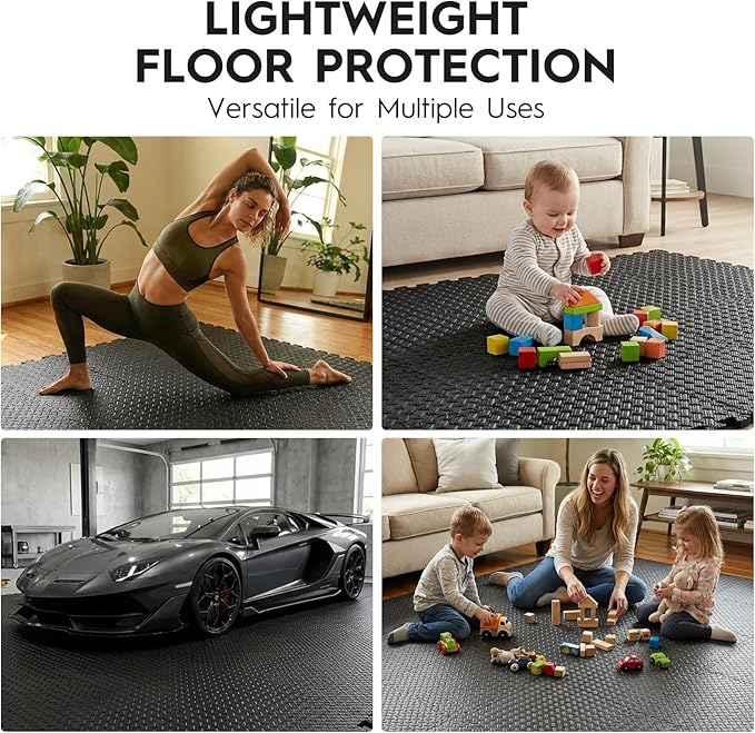 18 Tiles Puzzle Exercise Mat, EVA Interlocking Foam Floor Tiles, Non-Slip, Protective, Water-Resistant Flooring for Home Gym & Workout Equipment, 12.6" x 12.6" x 0.4", 18 Sq Ft