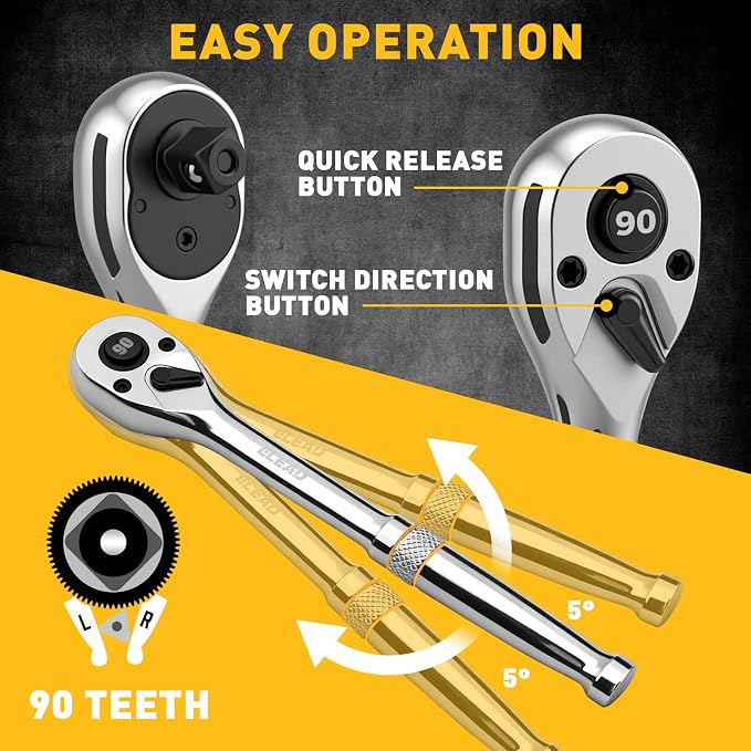 8-Piece 3/8" Drive Magnetic Swivel Spark Plug Socket Set, 5/8", 9/16", 14mm, 16mm, Include Ratchet Handle & Spark Plug Gapper, 6 & 12 Point CR-V Spark Plug Removal Tool