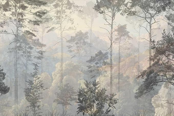 Toolhom Hazy Forest Wall Mural, Abstract Nature Landscape Wallpaper | 149"x96" non-self-adhesive Background Wall Decoration Patterns