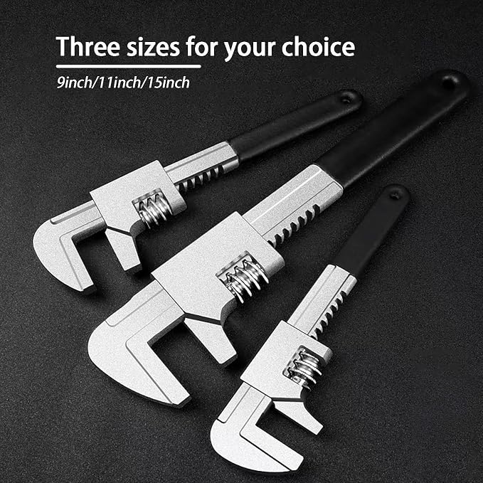 Non-slip Design 11 inch Automotive Wrench with [Silicone Non-slip Grip] Adjustable Wrench Fits a Variety of Fastener Sizes for Construction Machine Automobiles Home Repairs 11'' Black