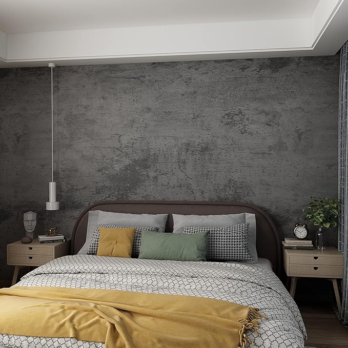 3yecao 48"×591" Big Roll Large Size Extra Wide Thick Dark Blue Grey Concrete Wallpaper Peel and Stick Cracked Gray Concrete Cement Contact Paper Vinyl Wall Stickers for Office Room Bedroom Gym Walls