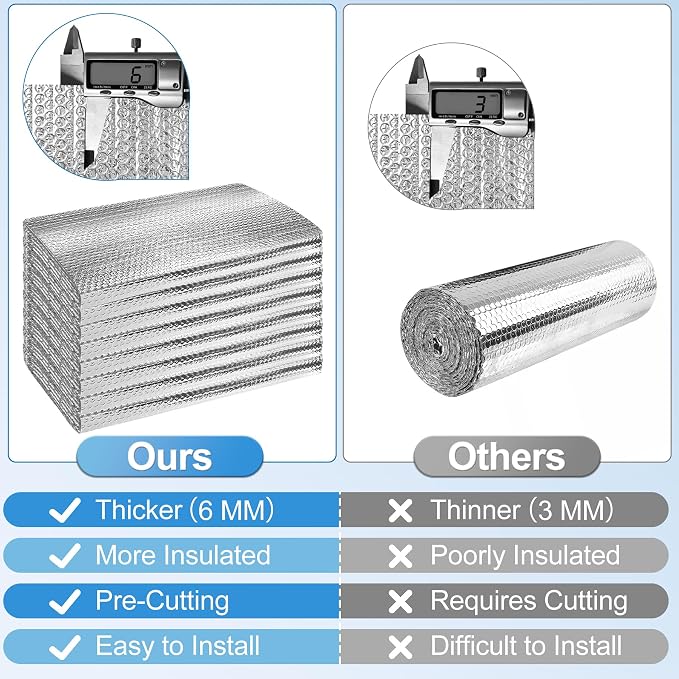 Garage Door Insulation Kit 8P Double Bubble Window Heat Insulation Panels, 6MM 8x8FT Reflective Aluminum Foil Summer/Winter Barrier Sheets with 120 Adhesive Tapes for Garage Attic Wall(24x48)