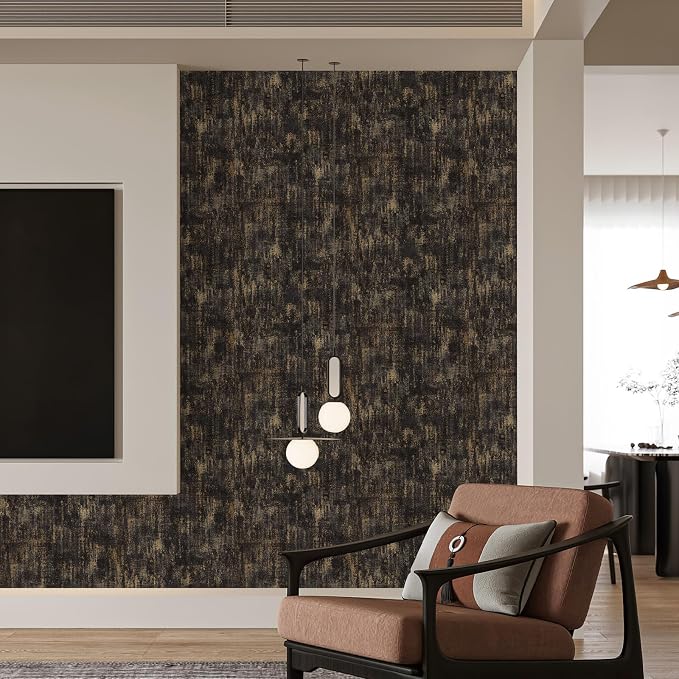 JiffDiff Vintage Metallic Peel and Stick Wallpaper Self Adhesive Industrial Metallic Concrete Wall Paper Modern Stick on Wallpaper Contact Paper(17.3" x 120" Black Gold)