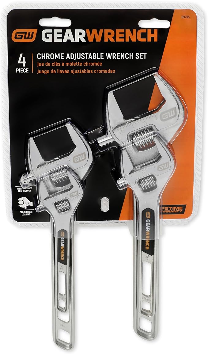 GEARWRENCH 4 Piece 6", 8", 10", 12" Chrome Adjustable Wrench Set | 89755