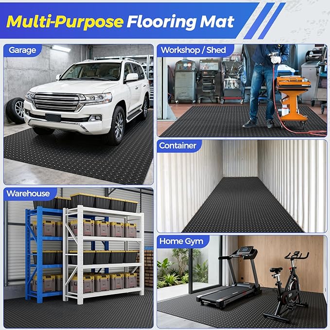 8x21 FT Garage Floor Mat, 2.8mm Thickened Garage Flooring Heavy Duty Rubber Garage Floor Mats for Under Car, Diamond Plate Garage Mat for Garage, Workshop, Enclosed Trailer