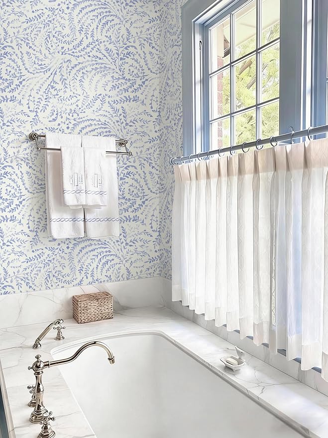 Heroad Peel and Stick Wallpaper Boho Blue Contact Paper Modern Botanical Wall Paper Waterproof Self Adhesive Removable Wallpaper for Bathroom Bedroom Kitchen Living Room Vinyl 17.3''x197''
