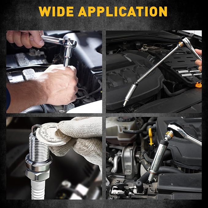 8-Piece 3/8" Drive Magnetic Swivel Spark Plug Socket Set, 5/8", 9/16", 14mm, 16mm, Include Ratchet Handle & Spark Plug Gapper, 6 & 12 Point CR-V Spark Plug Removal Tool