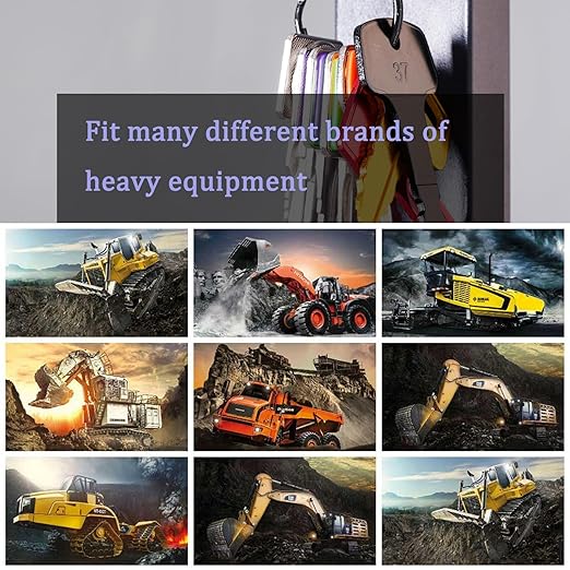 48PCS Heavy Equipment Key Set, Construction Equipment Multi Keys fit Common Major Equipment Manufactures Forlift Excavator Tractor Lodaer JD Case Hitachi CAT JCB Kobelco and More Construction Keys