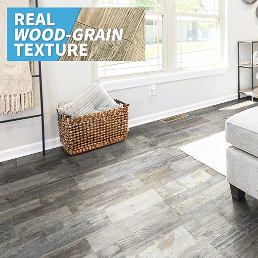 Art3d Peel and Stick Floor Tile Vinyl Wood Plank 36-Pack 54 Sq.Ft, Aged Wood, Rigid Surface Hard Core Easy DIY Self-Adhesive Flooring