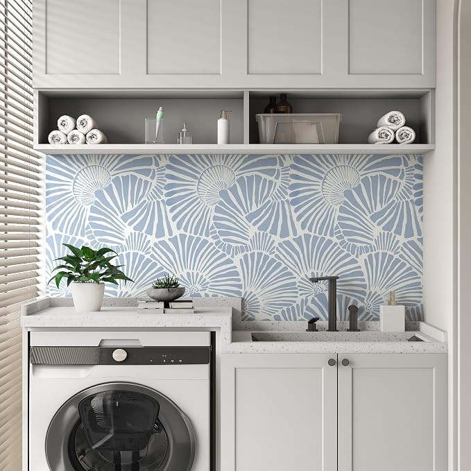White and Blue Wallpaper Peel and Stick Wallpaper Boho 17.3"×78.8" Modern Wall Paper Removable Self Adhesive Wallpaper for Bedroom Blue Contact Paper for Cabinets Drawers Shelf Home Decor Vinyl Film