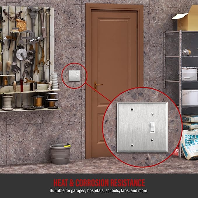 ENERLITES Combination Blank Device or Toggle Light Switch Metal Wall Plate, Corrosive Resistant, Size 2-Gang 4.50" x 4.57", 770111, 430 Stainless Steel, UL Listed, Silver