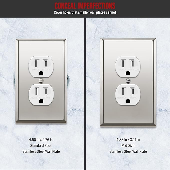 ENERLITES Duplex Receptacle Metal Wall Plate, Stainless Steel Outlet Cover, Corrosion Resistant, Mid-Size 1-Gang 4.88" x 3.11", Stainless Steel 201, 7721M-PC, Polished Chrome