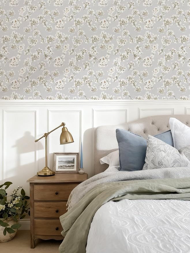 Floral Peel and Stick Wallpaper Farmhouse Pear Blossom Vintage Wallpaper for Bedroom Cabinets and Kitchen Countertop Thicken 17.3"x196.9"