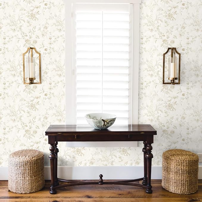 Ismoon Floral Peel and Stick Wallpaper Vintage Beige Stick on Wall Paper French Textured Contact Paper for Cabinet Removable Self Adhesive Wallpaper Vinyl Roll Shelf Decro, 17.3x393in