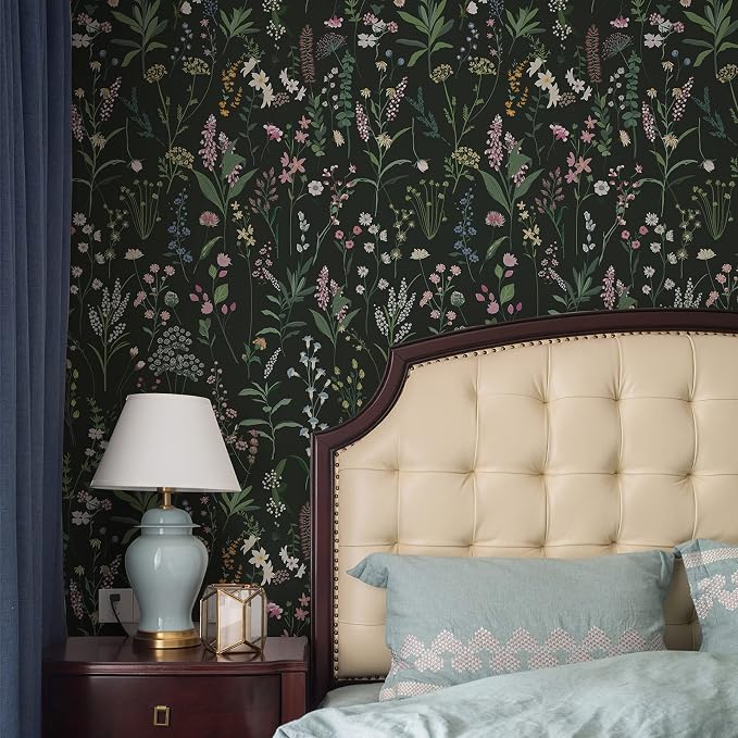 JiffDiff Floral Wallpaper Peel and Stick 17.3"x118" Dark Farm Wildwood Stick on Wallpaper for Home Bedroom Cabinets Thicken Self Adhesive Contact Paper