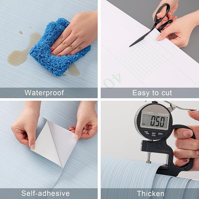 Light Blue Faux Grasscloth Wallpaper Peel and Stick Linen Textured 24"x394" Upgraded Thick Self-Adhesive Waterproof Neutral Decorative Contact Paper Vinyl Film Roll for Wall Bedroom Kitchen
