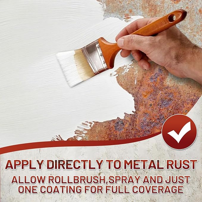 Rust-Stop and Corrosion Permanently Rust Preventive Coating Anti-Rust Automotive Rust Reformer for Metal & Seal, Rust Converter Non-Porous Protective Barrier High Gloss White Metallic Paint 35 Fl Oz
