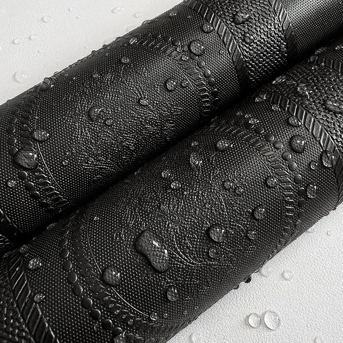 Black 3D Embossed Textured Peel Stick Wallpaper 17.3"x120" | Removable Renter Friendly Contact Paper, Waterproof Self Adhesive Wallpaper for Bedroom, Bathroom, Decor,14.4 sq.