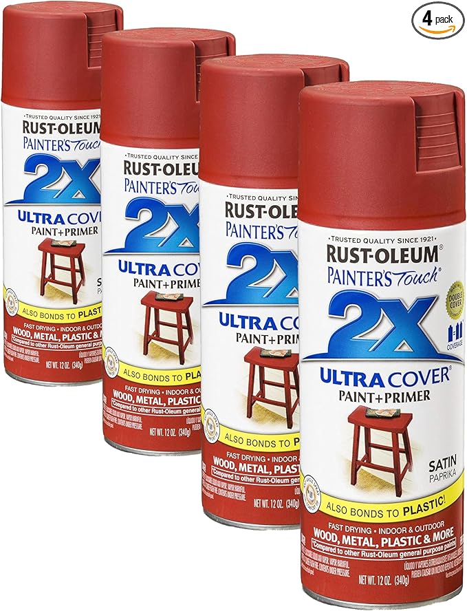 Rust-Oleum 249068 Painter's Touch 2X Ultra Cover Spray Paint, 12 oz, Satin Paprika (Pack of 4)