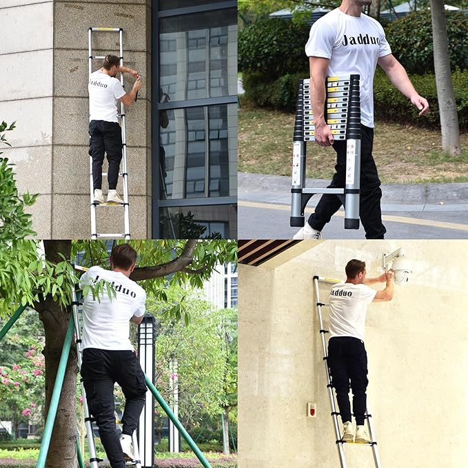 JADDUO Telescoping Ladder,27.9 FT Extension Ladder,Aluminum Lightweight Telescopic Ladder with 2 Triangle Stabilizers, Telescoping Attic Ladders RV Ladders for Travel