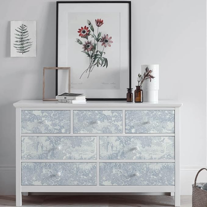 Ismoon Vintage Wallpaper Peel and Stick Blue Neutral Wallpaper 17.3in x16.4ft Forest Animals Contact Paper for Bedroom Thicken Waterproof Self-Adhesive Wall Paper Removable Renter Friendly Vinyl