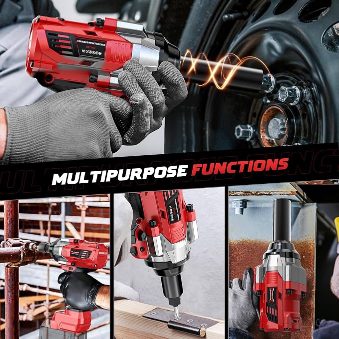 DIYtoolifz Cordless Impact Wrench 1/2" Compatible with Milwaukee 18V Battery, 1000Ft-lbs(1360N.m) High Torque Impact Driver, Electric Impact Gun with 4-Mode Speed, LED Work Light for Car(Bare Tool)