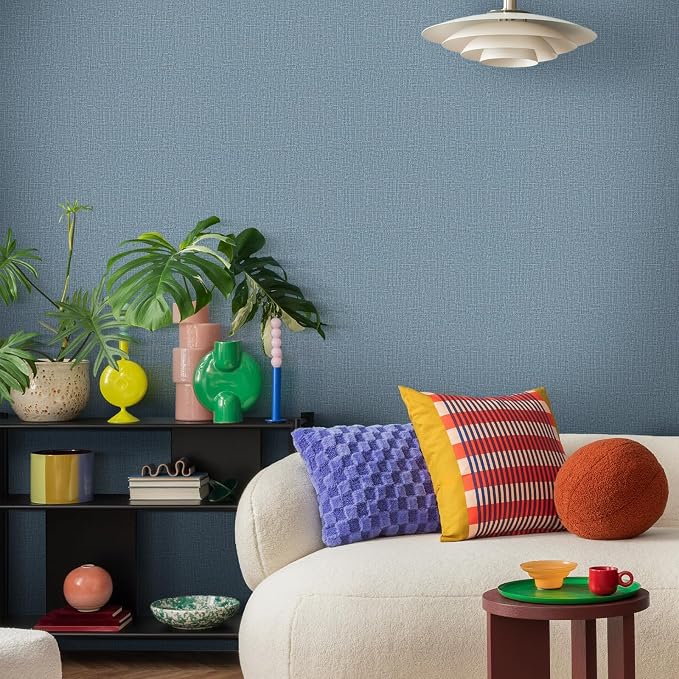 WADILE Grasscloth Peel and Stick Wallpaper 23.6in x 236in, Textured Contact Paper for Cabinets, Faux Linen Wall Paper Pull and Stick, Fabric Vinyl Wallpaper Self Adhesive Navy Blue | Textured contact paper, Faux linen, Vinyl material, Cabinets, Self ad...